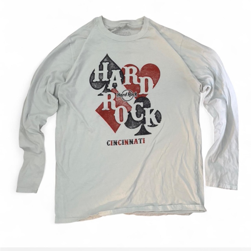 Hard Rock Cafe Cincinnati Graphic Long Sleeve Tee - White and Red